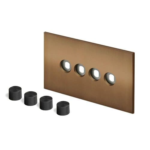 Retrotouch Aura BM29BZ-D42B-B Dimmer Plate 4 Gang with Black Knobs - Brushed Bronze