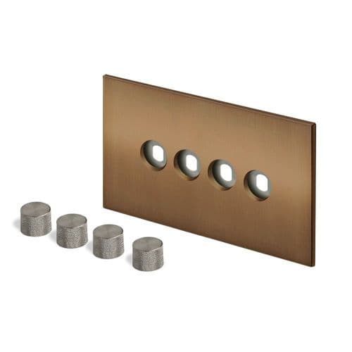 Retrotouch Aura BM29BZ-D42B-BN Dimmer Plate 4 Gang with Nickel Knobs - Brushed Bronze