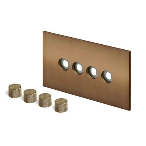 Retrotouch Aura BM29BZ-D42B-BR Dimmer Plate 4 Gang with Brass Knobs - Brushed Bronze