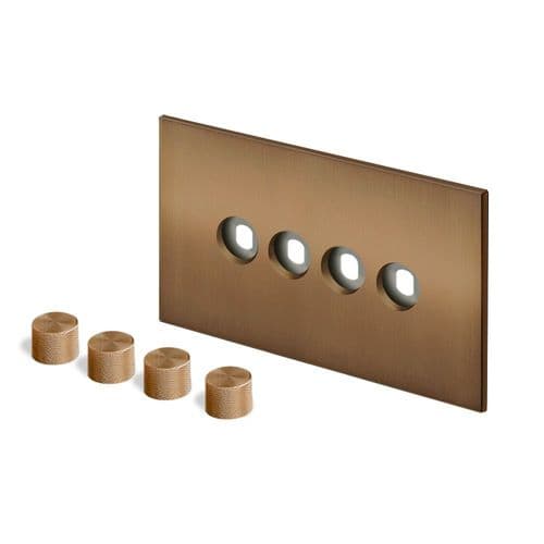 Retrotouch Aura BM29BZ-D42B-BZ Dimmer Plate 4 Gang with Bronze Knobs - Brushed Bronze