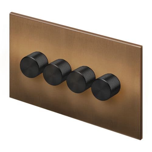 Retrotouch Aura BM29BZ-D42B-LEDB 4 Gang LED Dimmer Switch - Brushed Bronze with Black Knobs