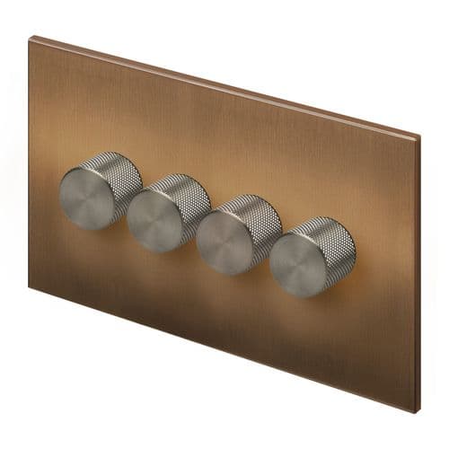 Retrotouch Aura BM29BZ-D42B-LEDBN 4 Gang LED Dimmer Switch - Brushed Bronze with Nickel Knobs