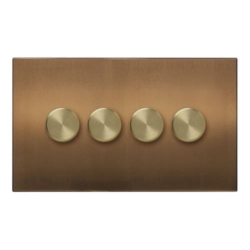 Retrotouch Aura BM29BZ-D42B-LEDBR 4 Gang LED Dimmer Switch - Brushed Bronze with Brass Knobs