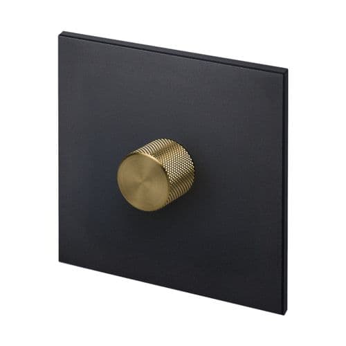 Retrotouch Aura MM15MB-D12B-LEDBB 1 Gang LED Dimmer Switch - Matt Black with Brass Knob