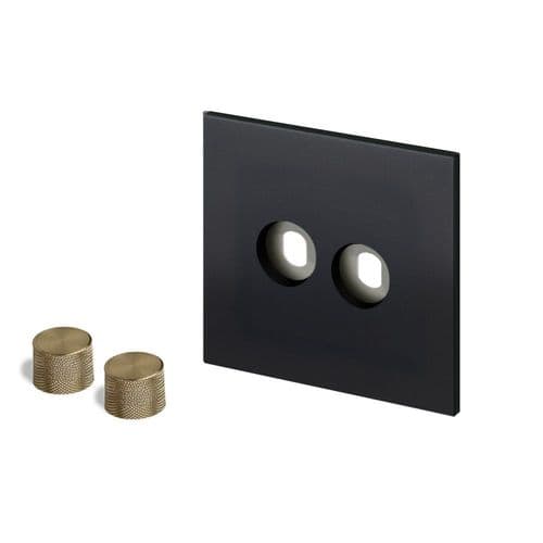 Retrotouch Aura MM16MB-D22B-BR Dimmer Plate 2 Gang with Brass Knobs - Matt Black