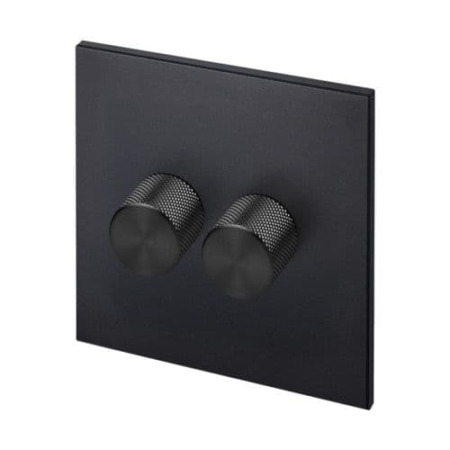 Retrotouch Aura MM16MB-D22B-LEDB 2 Gang LED Dimmer Switch - Matt Black with Black Knobs