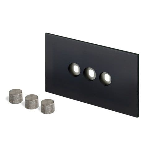 Retrotouch Aura MM28MB-D32B-BN Dimmer Plate 3 Gang with Nickel Knobs - Matt Black