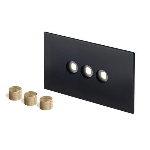 Retrotouch Aura MM28MB-D32B-BR Dimmer Plate 3 Gang with Brass Knobs - Matt Black