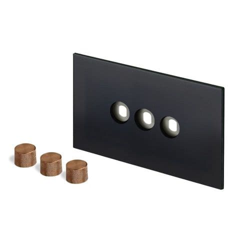 Retrotouch Aura MM28MB-D32B-BZ Dimmer Plate 3 Gang with Bronze Knobs - Matt Black