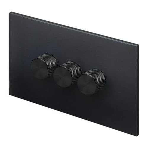 Retrotouch Aura MM28MB-D32B-LEDB 3 Gang LED Dimmer Switch - Matt Black with Black Knobs