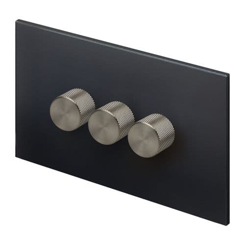 Retrotouch Aura MM28MB-D32B-LEDB 3 Gang LED Dimmer Switch - Matt Black with Nickel Knobs