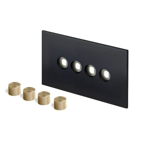 Retrotouch Aura MM29MB-D42B-BR Dimmer Plate 4 Gang with Brass Knobs - Matt Black