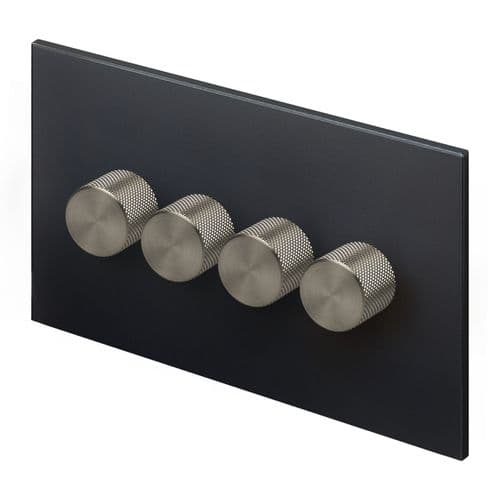 Retrotouch Aura MM29MB-D42B-LEDBN 4 Gang LED Dimmer Switch - Matt Black with Nickel Knobs