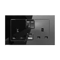 RetroTouch Double Switched 13A Plug Socket 2.1A USB A + C Black Glass PG 00659