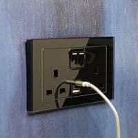 RetroTouch Double Switched 13A Plug Socket 2.1A USB A + C Black Glass PG 00659