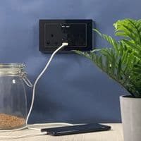 RetroTouch Double Switched 13A Plug Socket 2.1A USB A + C Black Glass PG 00659