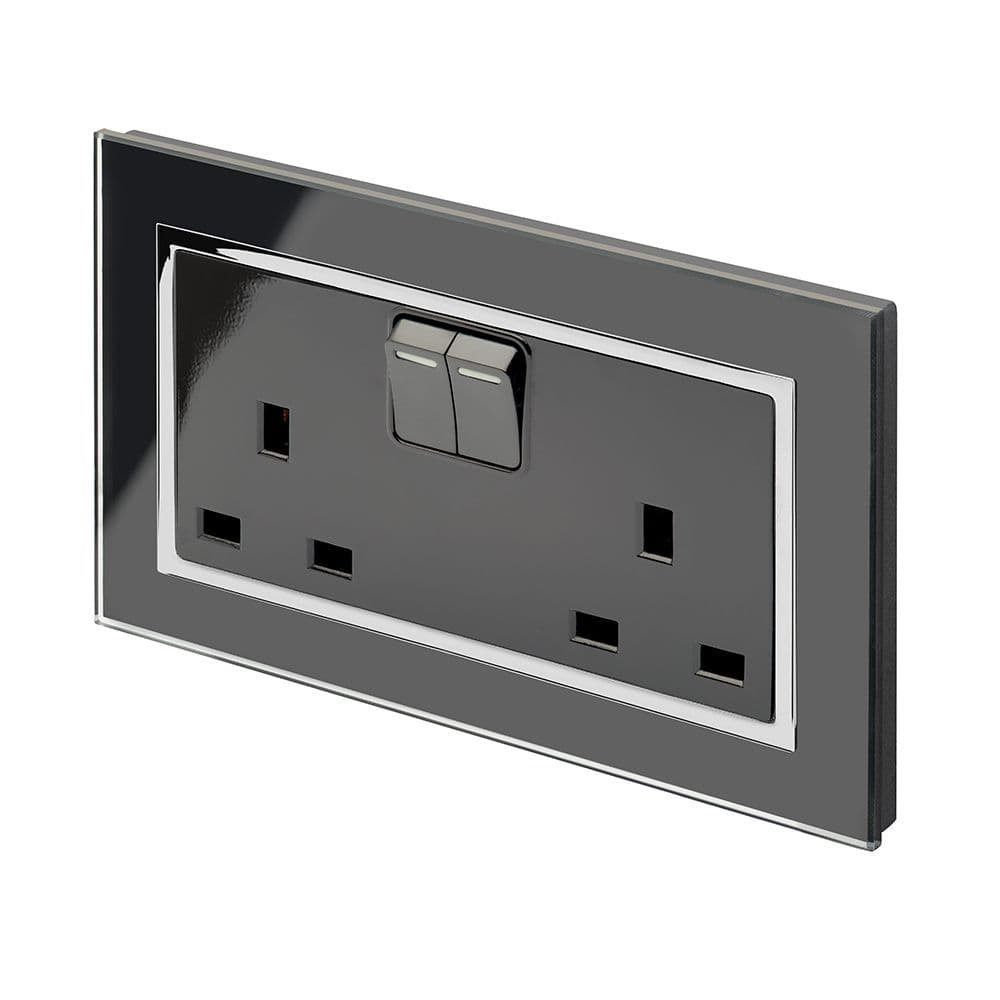 RetroTouch Double Switched Plug Socket 13A Black Glass CT 00661