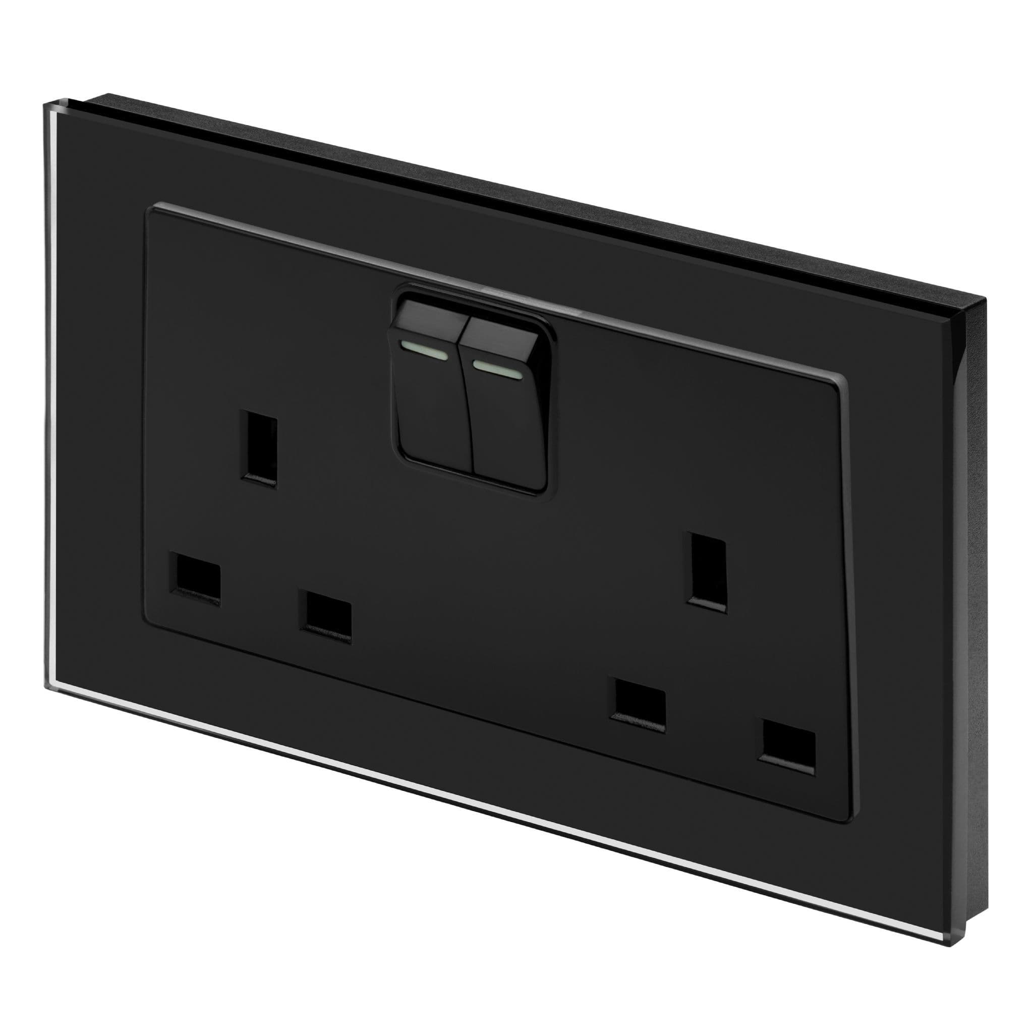 RetroTouch Double Switched Plug Socket 13A Black Glass PG 00651