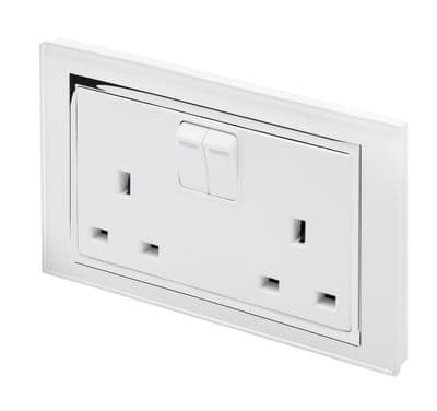 RetroTouch Double Switched Plug Socket 13A White Glass CT 00650