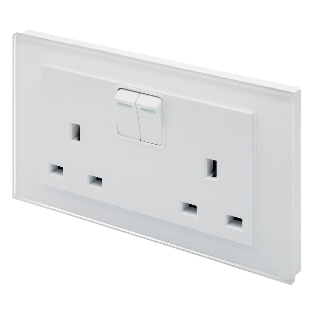 RetroTouch Double Switched Plug Socket 13A White Glass PG 00660