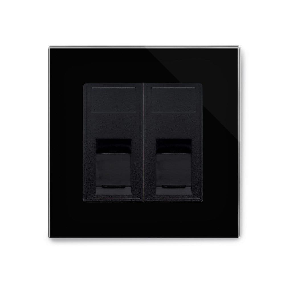 RetroTouch Dual RJ45 Cat 5E Data Socket Black Glass PG 00328