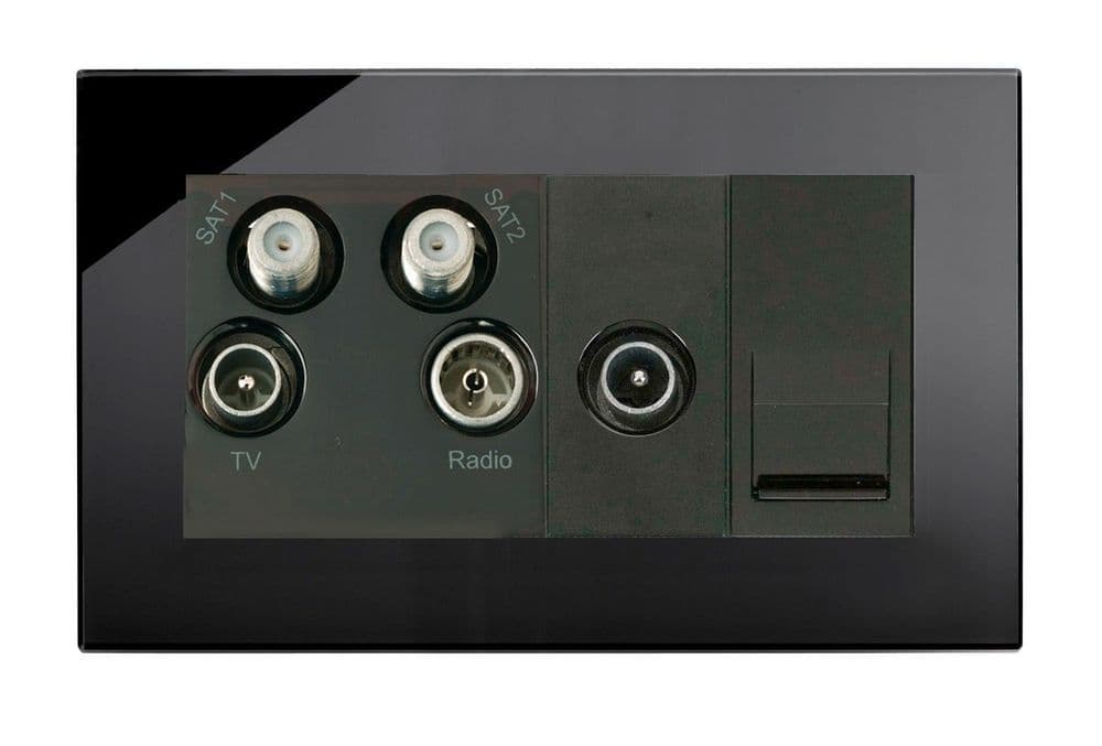 RetroTouch Media Panel - SAT / TV / VHF Double Plate Black Glass PG 04312