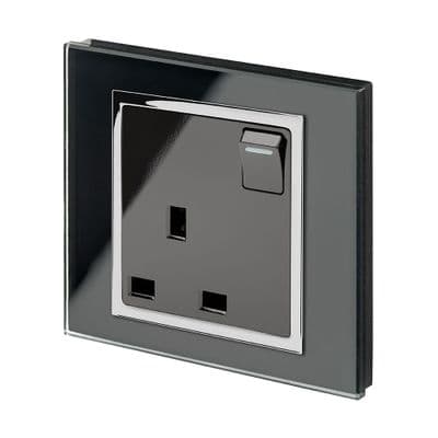 RetroTouch Single Switched Plug Socket 13A Black Glass CT 00169