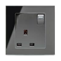 RetroTouch Single Switched Plug Socket 13A Black Glass PG 00170