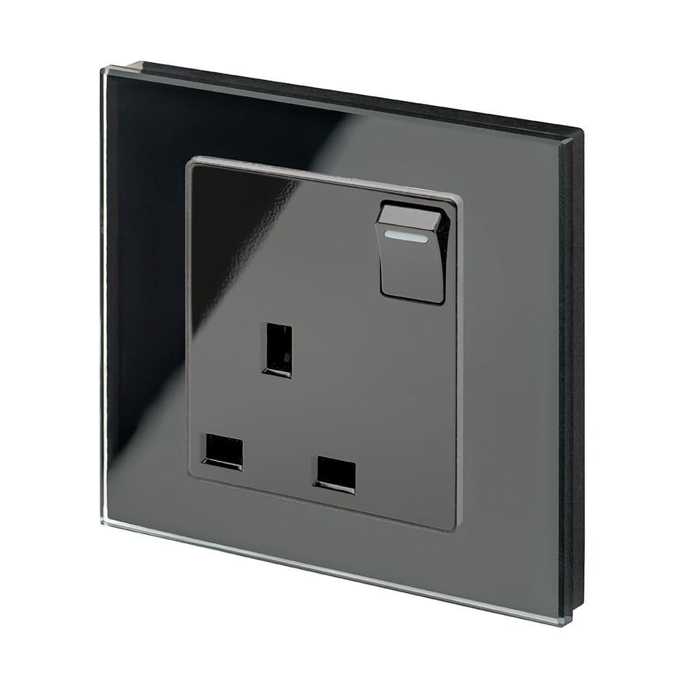 RetroTouch Single Switched Plug Socket 13A Black Glass PG 00170