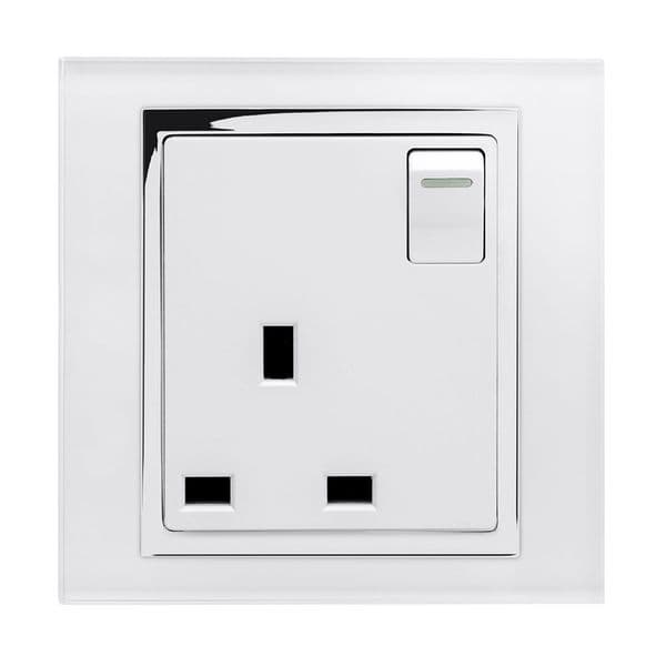 RetroTouch Single Switched Plug Socket 13A White Glass CT 00164