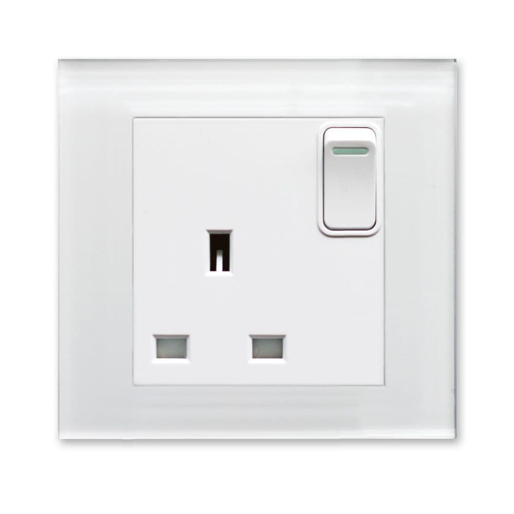 RetroTouch Single Switched Plug Socket 13A White Glass PG 00165
