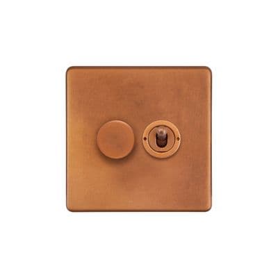 Soho Antique Copper 2 Gang 1 x 2W LED Dimmer & 1 x 2W Toggle Switch SS-SH-20-LTS341-AC