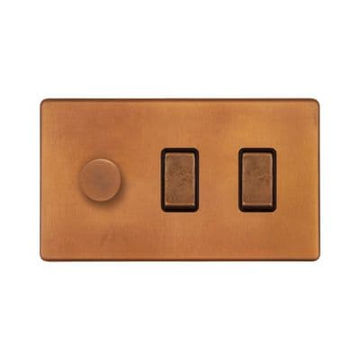 Soho Antique Copper 3 Gang 1 x 2W LED Dimmer & 2 x 2W Rocker Switch SS-SH-20-LTS130-ACB