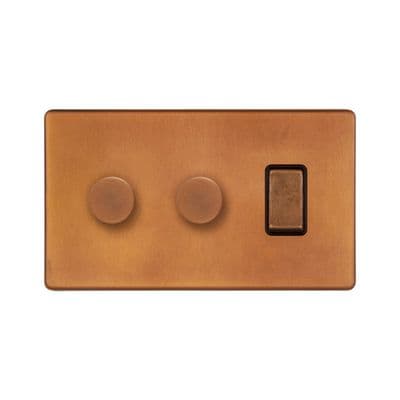Soho Antique Copper 3 Gang 2 x 2W LED Dimmer & 1 x 2W Rocker Switch SS-SH-20-LTS131-ACB