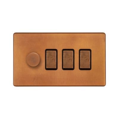 Soho Antique Copper 4 Gang 1 x 2W LED Dimmer & 3 x 2W Rocker Switch SS-SH-20-LTS153-ACB