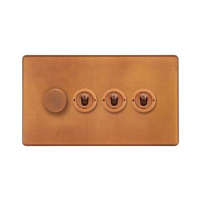 Soho Antique Copper 4 Gang 1 x 2W LED Dimmer & 3 x 2W Toggle Switch SS-SH-20-LTS344-AC