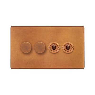 Soho Antique Copper 4 Gang 2 x 2W LED Dimmer & 2 x 2W Toggle Switch SS-SH-20-LTS345-AC