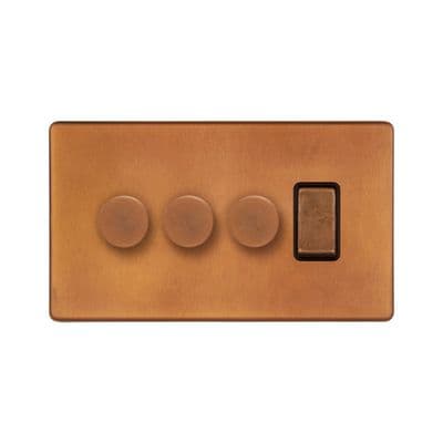 Soho Antique Copper 4 Gang 3 x 2W LED Dimmer & 1 x 2W Rocker Switch SS-SH-20-LTS151-ACB
