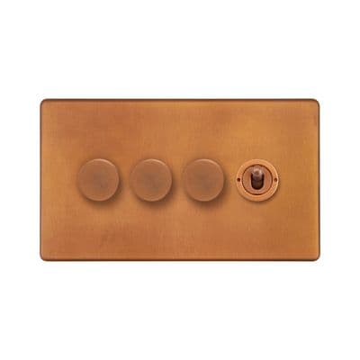 Soho Antique Copper 4 Gang 3 x 2W LED Dimmer & 1 x 2W Toggle Switch SS-SH-20-LTS346-AC