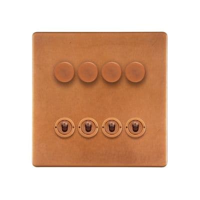 Soho Antique Copper 8 Gang 4 x 2W LED Dimmer & 4 x 2W Toggle Switch SS-SH-20-LTS381-AC