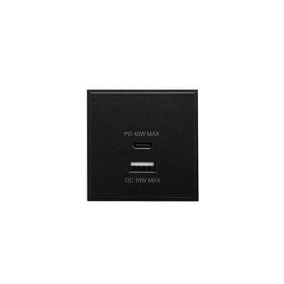 Soho Black Dual Fast Charge USB A+C Charger Euro Module 45W Max 50mm x 50mm SS-SH-05-EMD422-BK