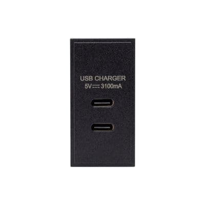 Soho Black Dual Fast Charge USB C+C Charger Euro Module 3.1A 25mm x 50mm SS-SH-05-EMD413-BK