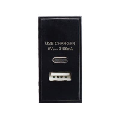 Soho Black USB Charger A+C Euro Module SS-SH-00-EMD403-BK