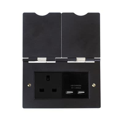 Soho Matt Black 2 Gang 13A & 2 x USB-A Charger Floor Socket SS-SH-20-SKT505-MBB