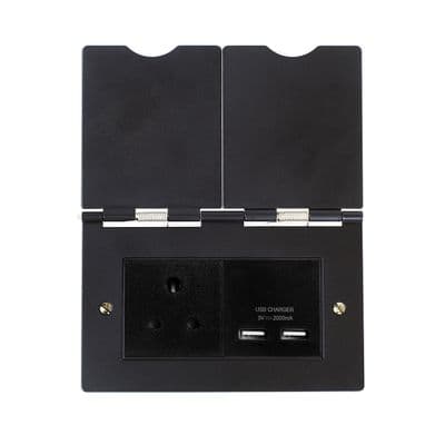 Soho Matt Black 2 Gang 5A & 2 x USB-A Charger Floor Socket SS-SH-20-SKT506-MBB