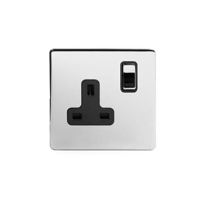 Soho Polished Chrome 1 Gang Single 13A DP Switched Plug Socket SS-SH-20-SKT101-PCB