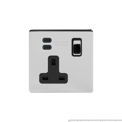 Soho Polished Chrome 1 Gang USB Socket (13A + 2 USB-C 3.1A) SS-SH-20-SKT221-PCB
