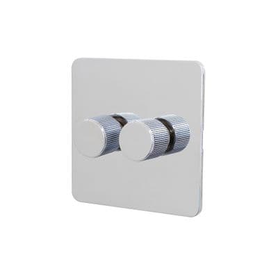 Soho Polished Chrome 2 Gang 1 or 2 Way 150W LED Dimmer Switch Art Deco SS-SH-1D-LTS202-PC
