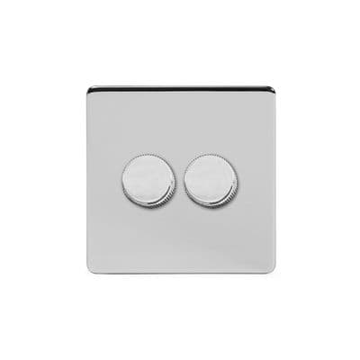 Soho Polished Chrome 2 Gang 1 or 2 Way 150W LED Dimmer Switch Art Deco SS-SH-2D-LTS202-PC