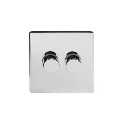 Soho Polished Chrome 2 Gang 1 or 2 Way 150W LED Dimmer Switch SS-SH-20-LTS202-PC